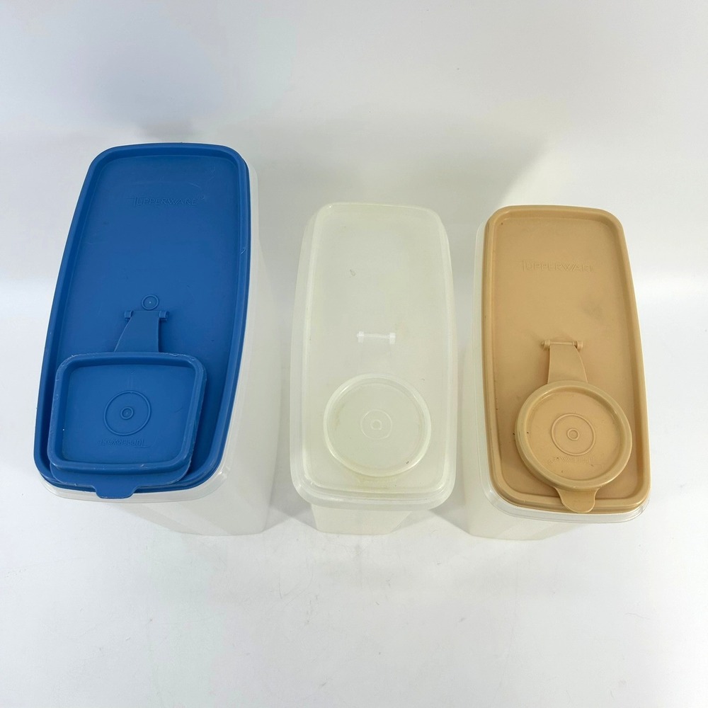 Tupperware Modular Mates Cereal Food Storage Containers Lot of 3 Blue Tan White